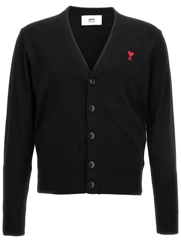 Red Heart Logo Merino Wool Cardigan Black - AMI - BALAAN 3