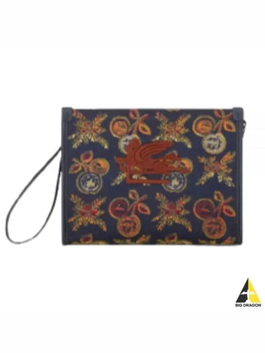 embroided logo jacquard clutch bag navy - ETRO - BALAAN 2