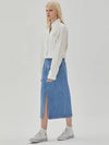 Denim Pocket Slit H Line Skirt Light Indigo - RYUL+WAI: - BALAAN 4