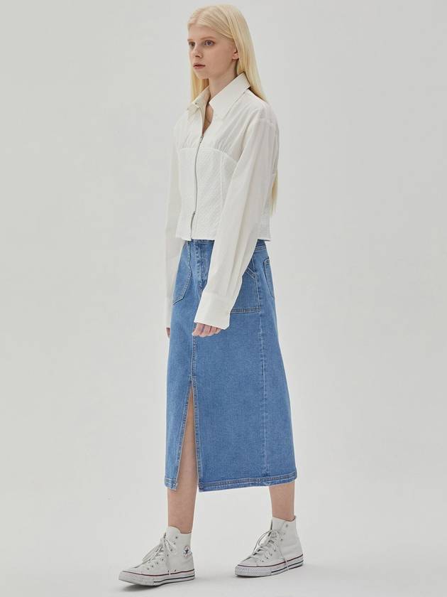 Denim Pocket Slit H Line Skirt Light Indigo - RYUL+WAI: - BALAAN 4