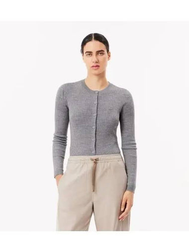 Women s slim fit ribbed crew neck cardigan melange gray - LACOSTE - BALAAN 1