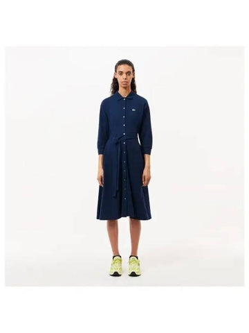 Women s fit and flare belted polo dress navy - LACOSTE - BALAAN 1