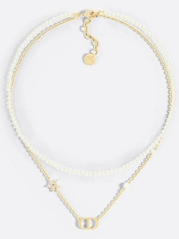 Petit CD Necklace Gold Finish Metal White Resin Pearl - DIOR - BALAAN 1