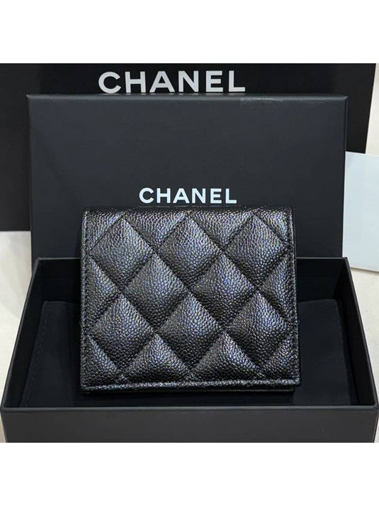 Classic Half Wallet Caviar Skin Black Brooch CC New Logo - CHANEL - BALAAN 2