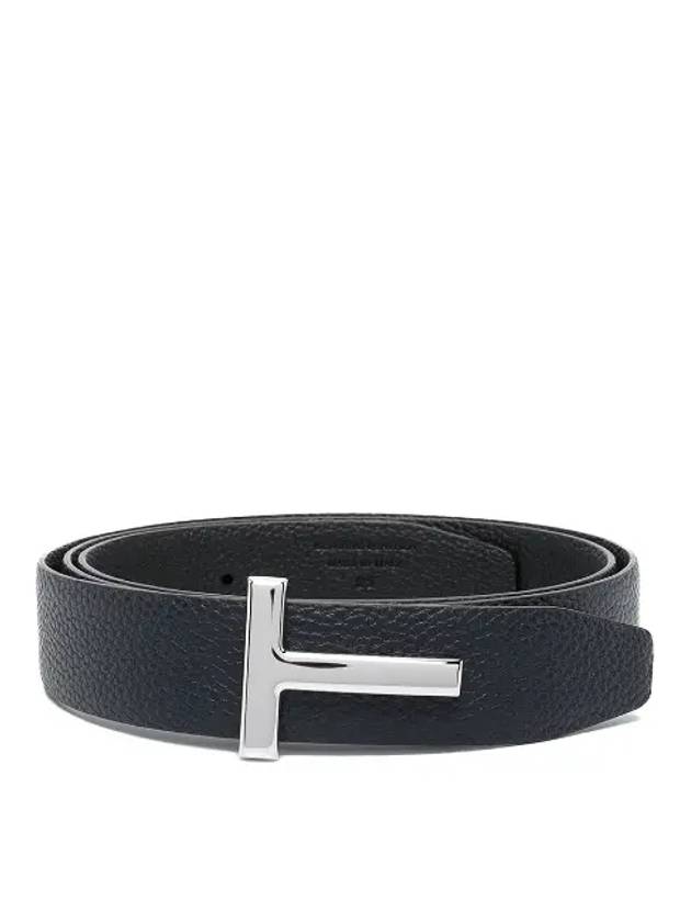 Silver Hardware T Logo Reversible Leather Belt Dark Navy - TOM FORD - BALAAN 2