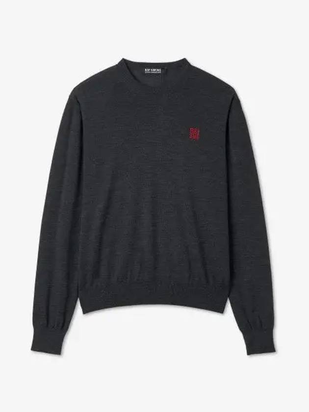 Embroidered crew neck knit sweater dark gray 231823A100MW0084 - RAF SIMONS - BALAAN 1