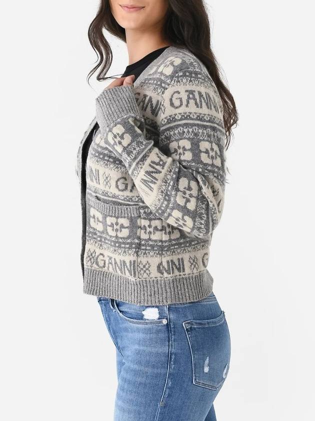 Women's Logo Wool Mix Cardigan Grey - GANNI - BALAAN 5