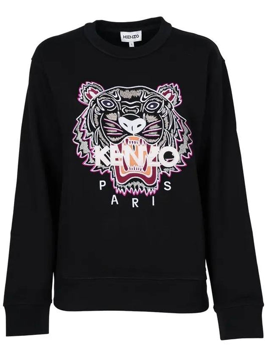 Tiger Embroidered Logo Sweatshirt Black - KENZO - BALAAN.
