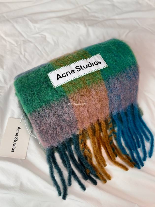 Check Mohair Muffler Turquoise Camel Blue - ACNE STUDIOS - BALAAN 6