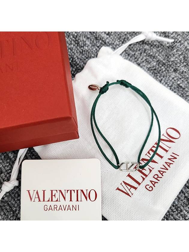 Silver V Logo Signature Bracelet Green - VALENTINO - BALAAN 3