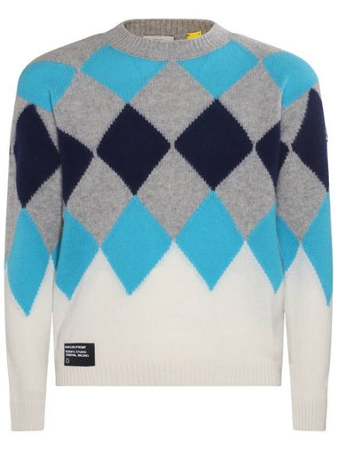 Argyle Wool Cashmere Knit Top Grey Blue - MONCLER - BALAAN 1