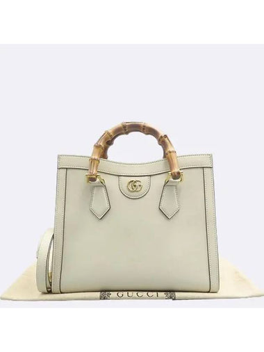 660195 White Leather Diana Small Bamboo Tote Bag Shoulder Strap - GUCCI - BALAAN 1