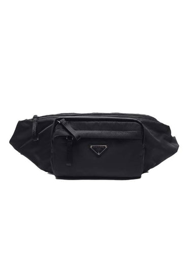 Testo Triangle Logo Nylon Belt Bag Black - PRADA - BALAAN 1