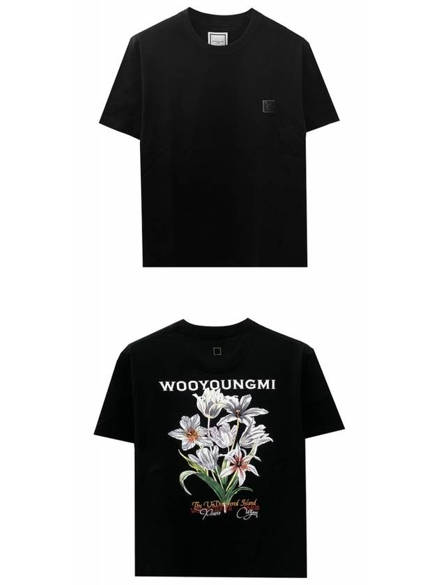 Flower Print Short Sleeve T-Shirt Black - WOOYOUNGMI - BALAAN 5