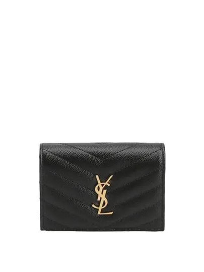 Monogram Caviar Leather Flap Card Wallet Black - SAINT LAURENT - BALAAN 2