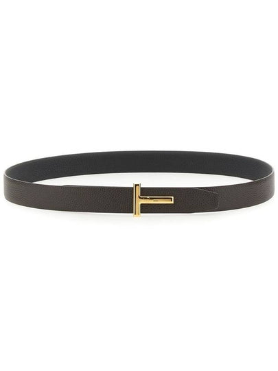 T Logo Reversible Leather Belt Black Brown - TOM FORD - BALAAN 2