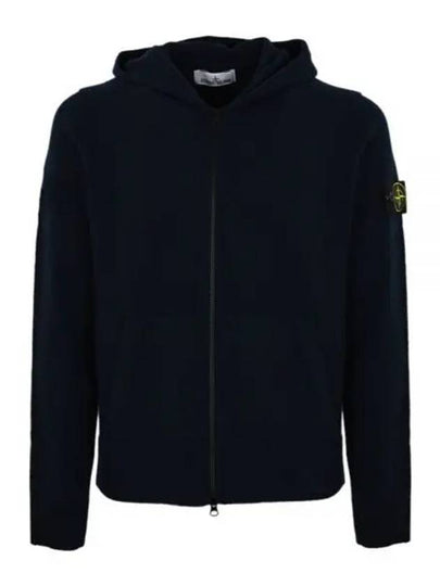 Geelong Wool Hooded Knit Cardigan Navy - STONE ISLAND - BALAAN 2