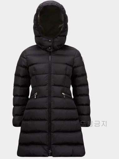 Kids Charpal Hooded Long Down Padded Jacket Black 8A 10A - MONCLER - BALAAN 1