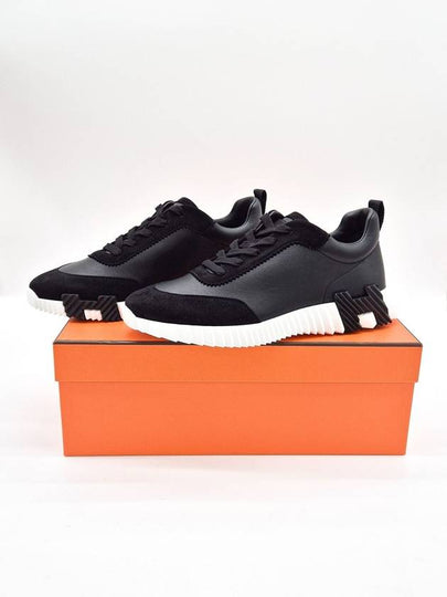 Bouncing Calfskin Suede Goatskin Low Top Sneakers Black - HERMES - BALAAN 2