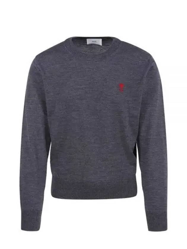 Heart Embroidered Logo Crew Neck Knit Top Heather Grey - AMI - BALAAN 2