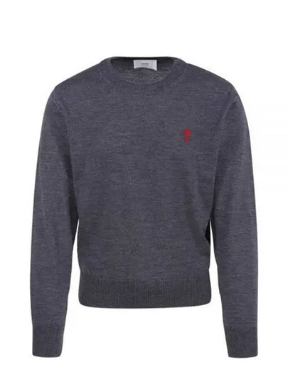 Heart Embroidered Logo Crew Neck Knit Top Heather Grey - AMI - BALAAN 2