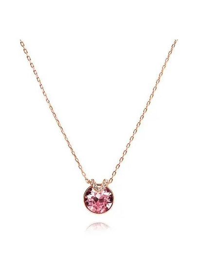 Bella V Round Pendant Necklace Pink Rose Gold - SWAROVSKI - BALAAN 2