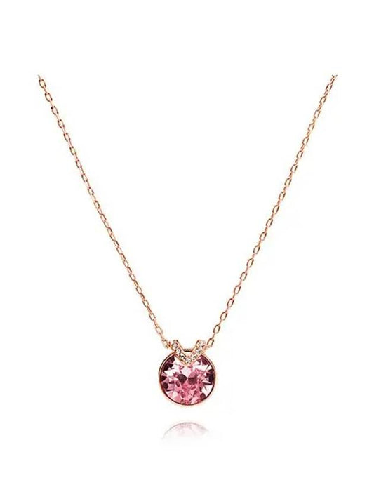 Bella V Round Pendant Necklace Pink Rose Gold - SWAROVSKI - BALAAN 2