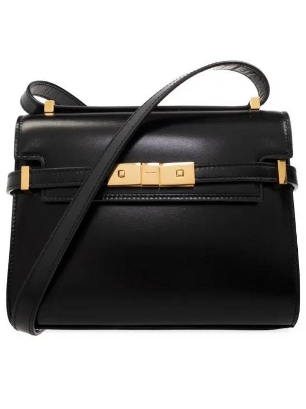 Manhattan Mini Embossed Gold-Tone Logo Leather Cross Bag Black - SAINT LAURENT - BALAAN 2