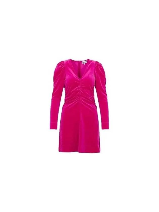 Velvet Gathered Mini Short Dress Pink - GANNI - BALAAN 2