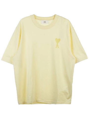 Big Heart Logo Oversized Short Sleeve T-Shirt Yellow - AMI - BALAAN 1