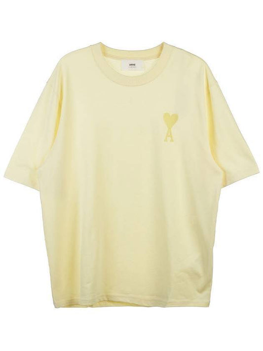 Big Heart Logo Oversized Short Sleeve T-Shirt Yellow - AMI - BALAAN 1