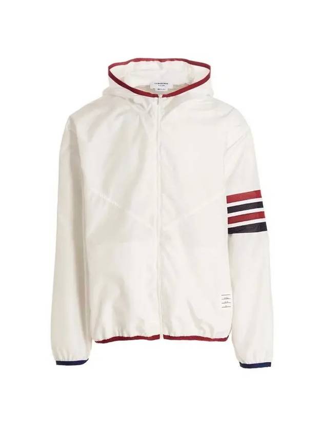 Military Ripstop Mesh 4-Bar Packable Hooded Jacket White - THOM BROWNE - BALAAN 1