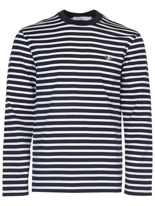 Fox Logo Stripe Long Sleeve T-Shirt Navy - MAISON KITSUNE - BALAAN 1