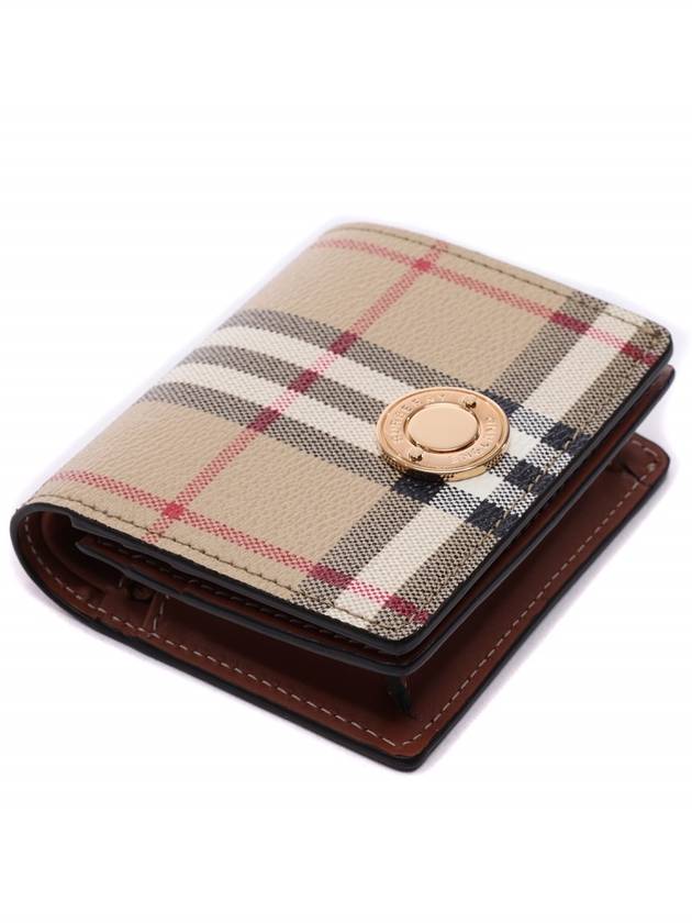 Check Small Leather Half Wallet Beige - BURBERRY - BALAAN 6