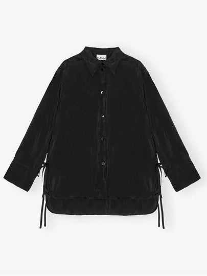 Viscose Habotai Long Sleeve Shirt Black - GANNI - BALAAN 2