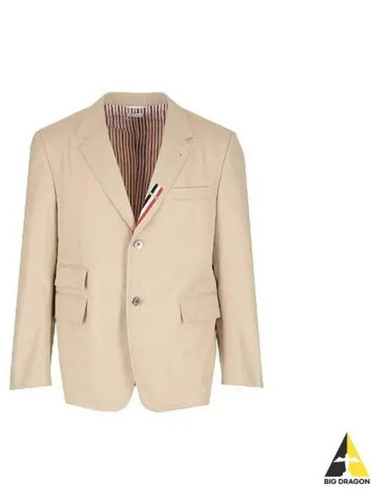 Typewriter Cloth Jacket Beige Navy MJC328E 04502 - THOM BROWNE - BALAAN 1