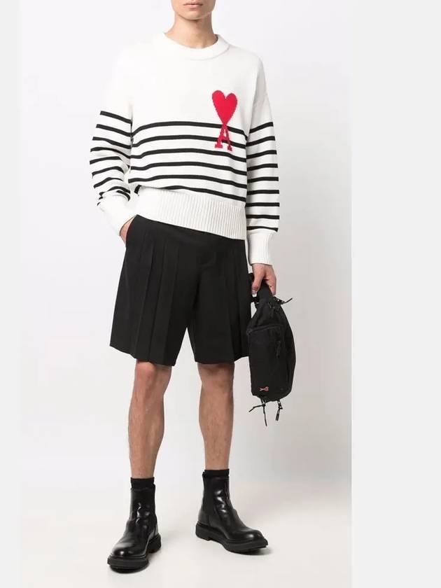 Striped Big Heart Logo Knit Top White - AMI - BALAAN 5