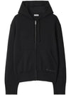 Embroidered Logo Wool Blend Zip Up Hoodie Black - BURBERRY - BALAAN 1