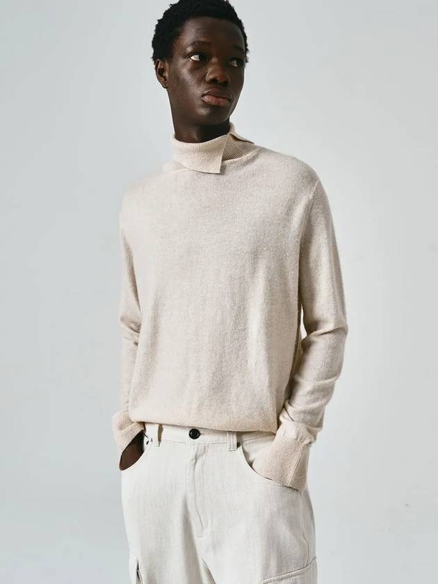 Cashmere Slit Turtleneck Knit Beige - NOIRER - BALAAN 1