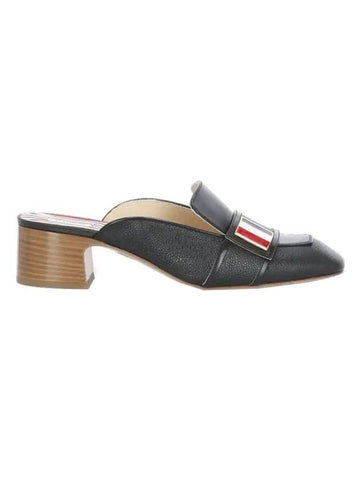 Women's Calf Leather Striped Enamel Strap Mule Heels Black - THOM BROWNE - BALAAN.