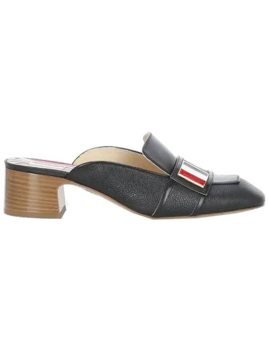 Women's Calf Leather Striped Enamel Strap Mule Heels Black - THOM BROWNE - BALAAN.