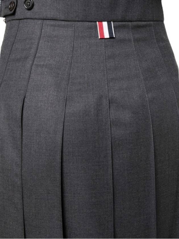 Super 120S Twill Below Knee Pleated Skirt Dark Grey - THOM BROWNE - BALAAN.