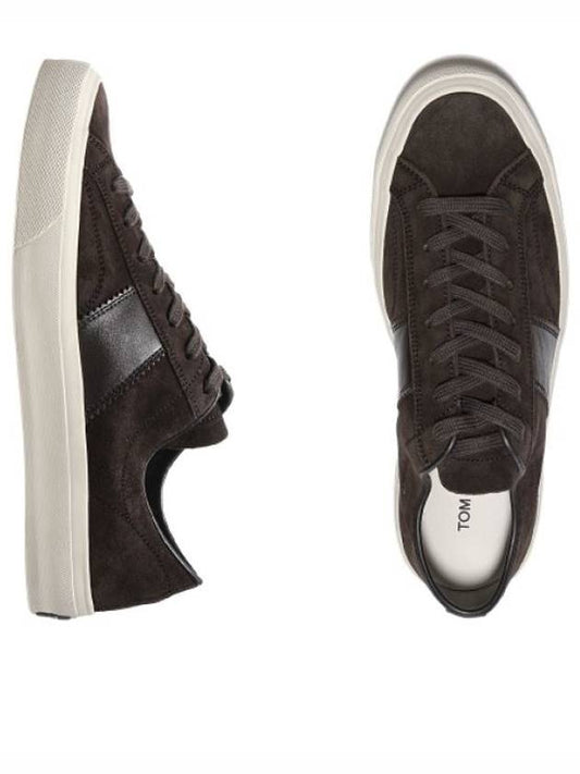 Logo Detail Suede Low Top Sneakers Brown - TOM FORD - BALAAN 2