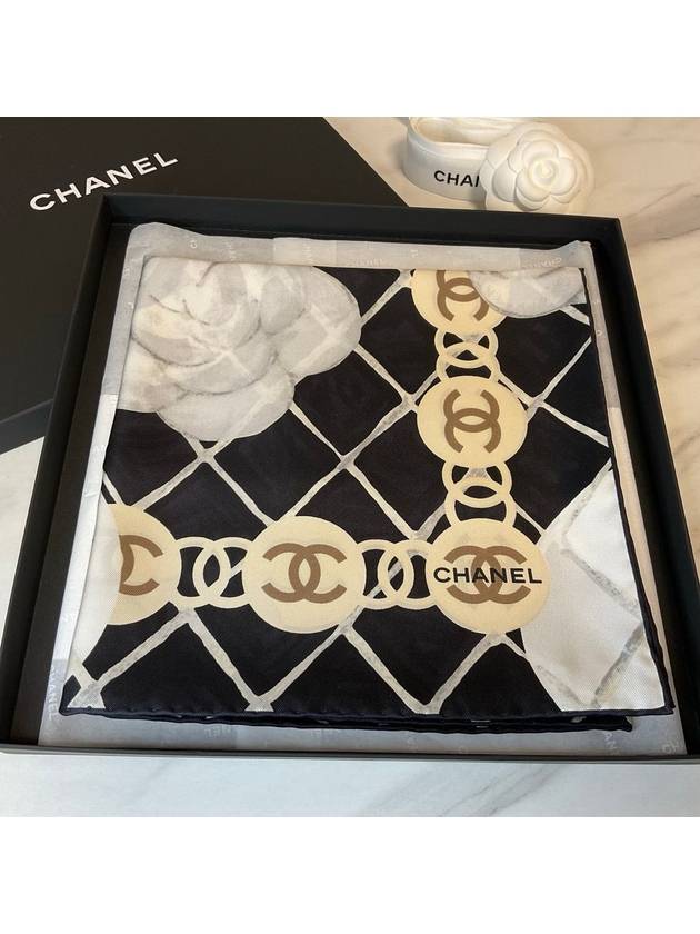 Camellia Square Silk Scarf Black - CHANEL - BALAAN 5