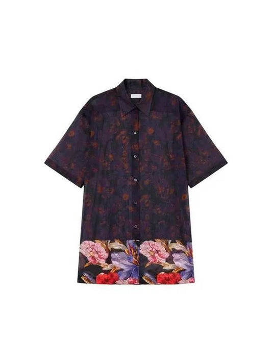 Women's Floral Cotton Long Shirt Dark Purple - DRIES VAN NOTEN - BALAAN 1
