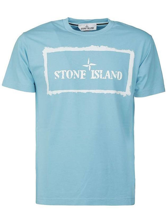 Stencil Logo Short Sleeve T-Shirt Light Blue - STONE ISLAND - BALAAN.