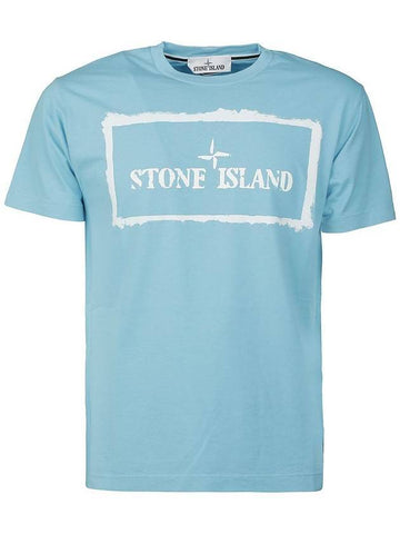 Stencil One Logo Short Sleeve T-Shirt Light Blue - STONE ISLAND - BALAAN 1