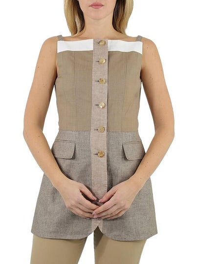 Women's Button Wool Cashmere Short Dress Pecan Melange - BURBERRY - BALAAN 2