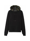 Women's Drawstring Check Hooded Top Black - BURBERRY - BALAAN 2