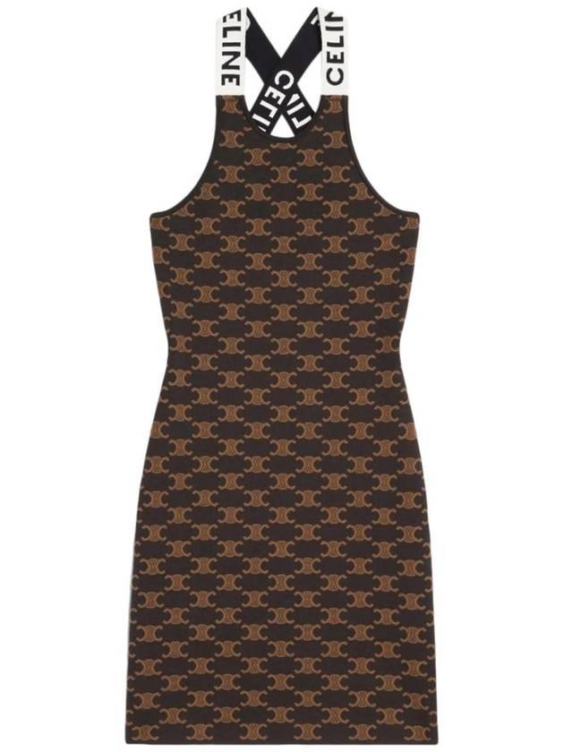 Monogram Silk Cotton Short Dress Brown - CELINE - BALAAN.